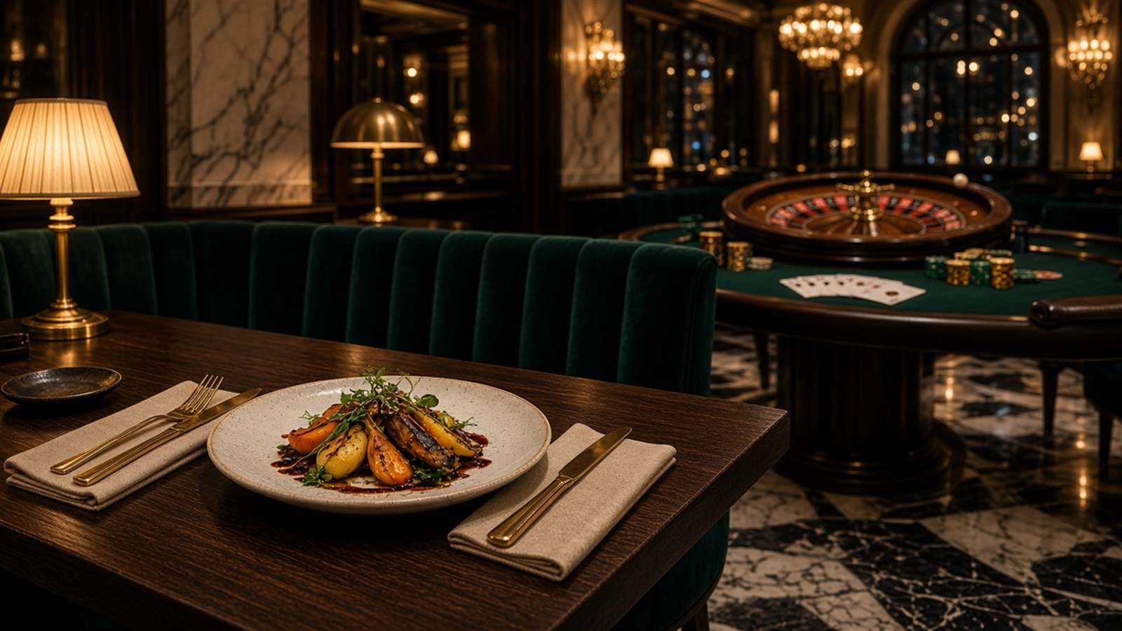 Salle à manger ouvrant sur la table de roulette
